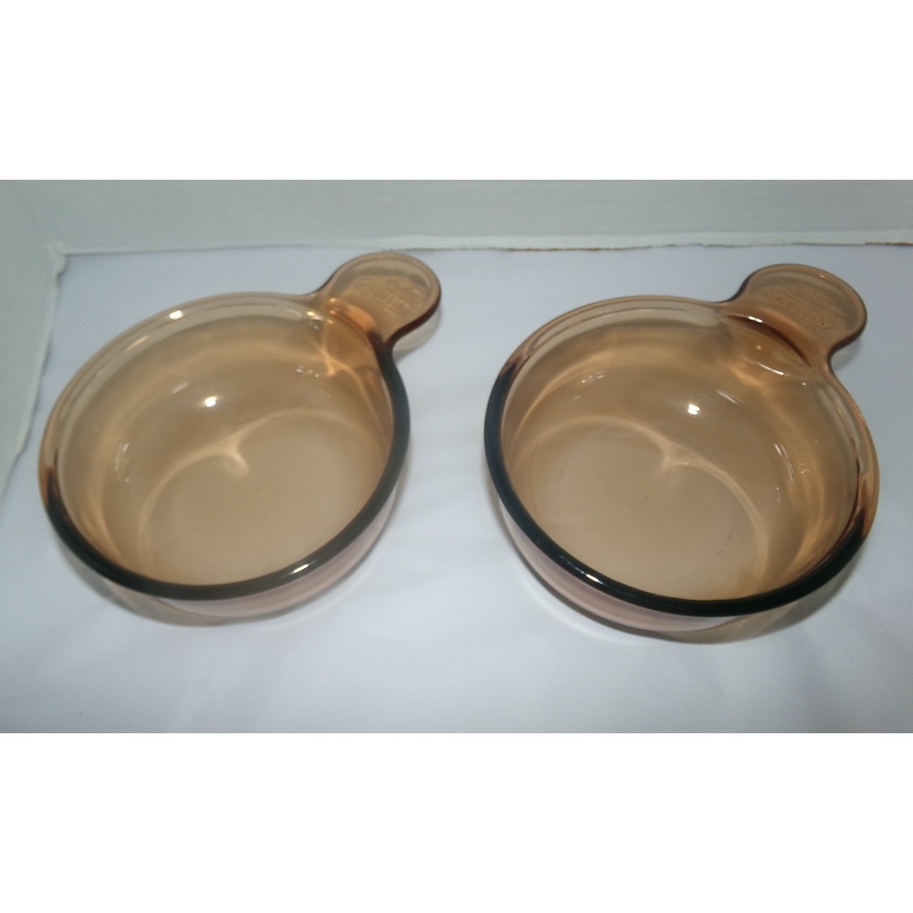 Vision Corning Amber Glass Grab-It Bowls 15oz Set of 2 Vintage USA Made Brown